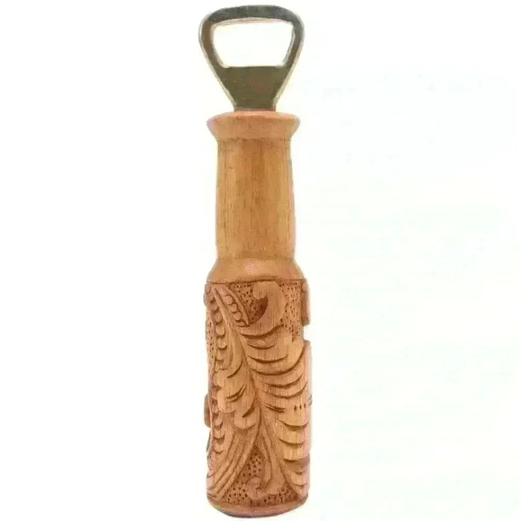 Hand Carved Sugar Wood Bottle Opener with Leaf Motif from Bali - Bottles Up - Picture 4 of 4